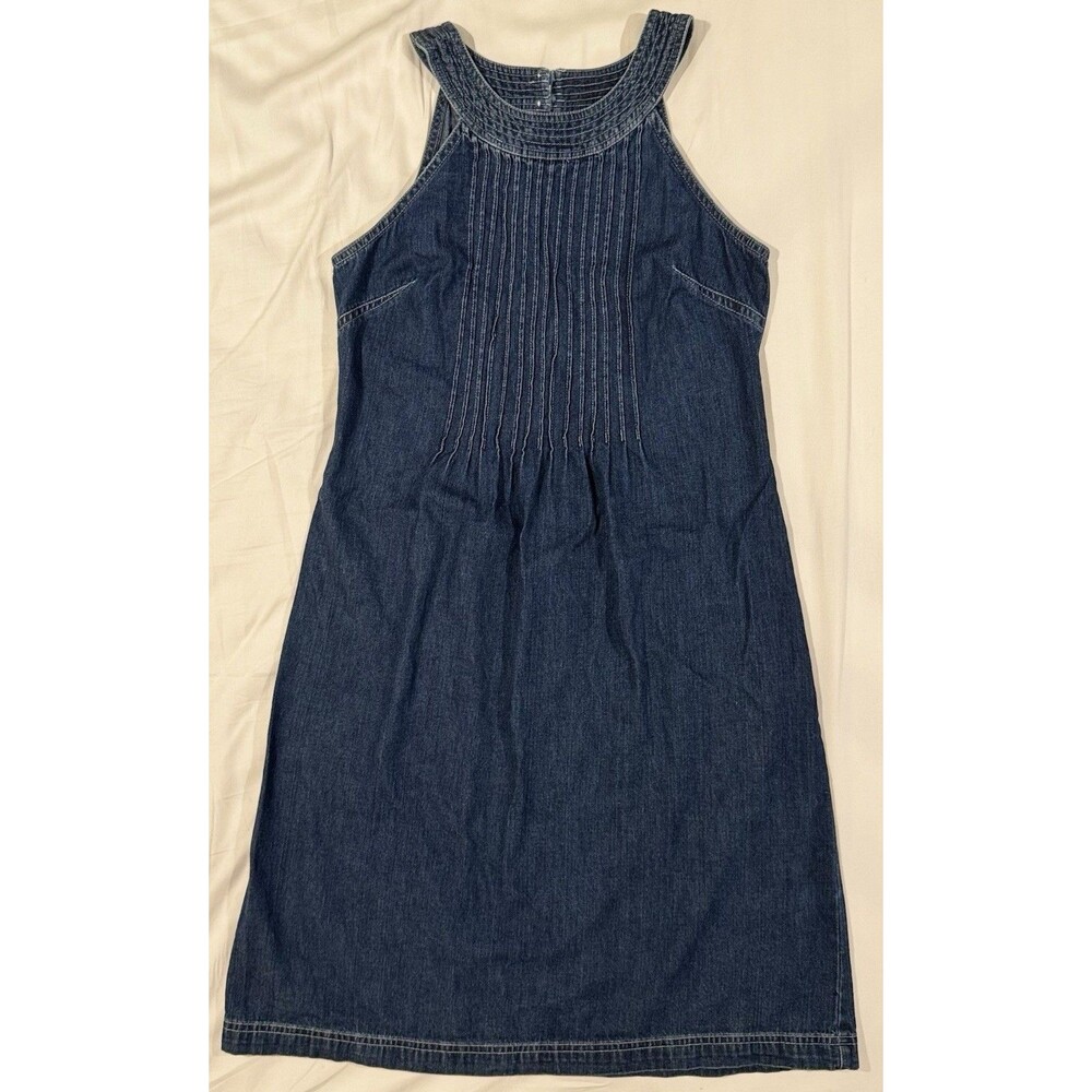 Vintage Y2K Dressbarn Denim Dress Sz 4 Sleeveless Pleated Classic Preppy Summer